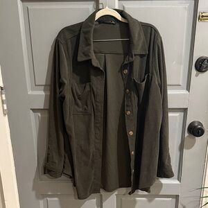 Dictionary Olive Green Corduroy Shirt Oversized Boyfriend Button Up sz XL